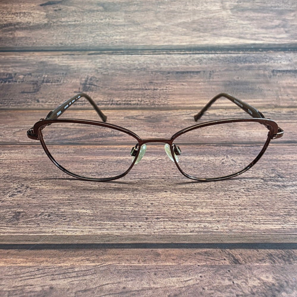 Tura R538 DBR Dark Brown Cat Eye Eyeglasses 52-15-135 Pearl Accent Frames
